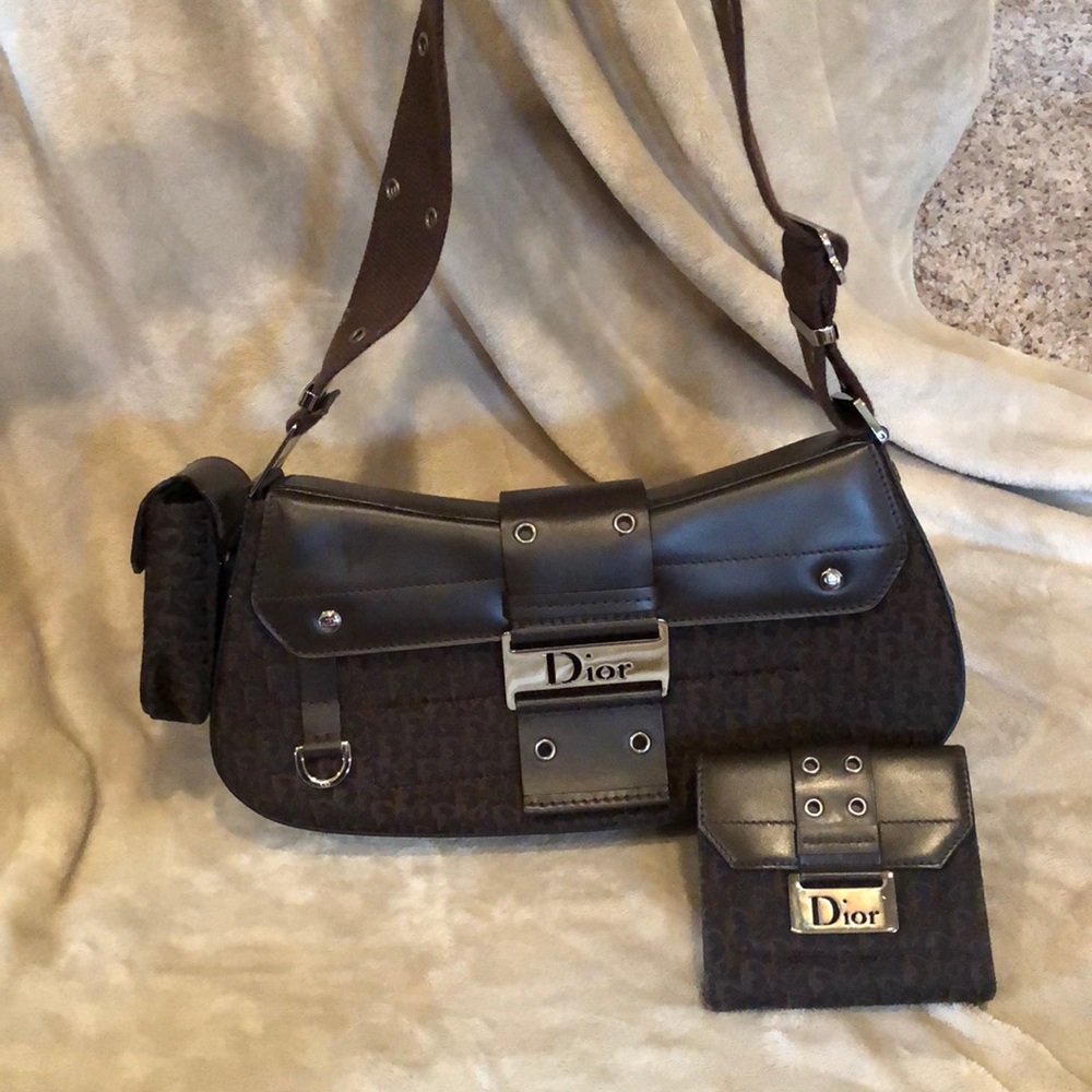 Brown Canvas Dior handbag and wallet.